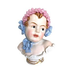 Antique Baby Girl Bust Figurine Sculpture Carl Thieme Dresden Porcelain 19c Art